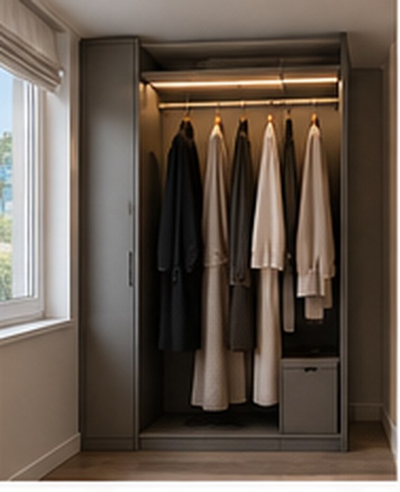 Left window is empty below sill, with short 201 cm PAX beside curtain
